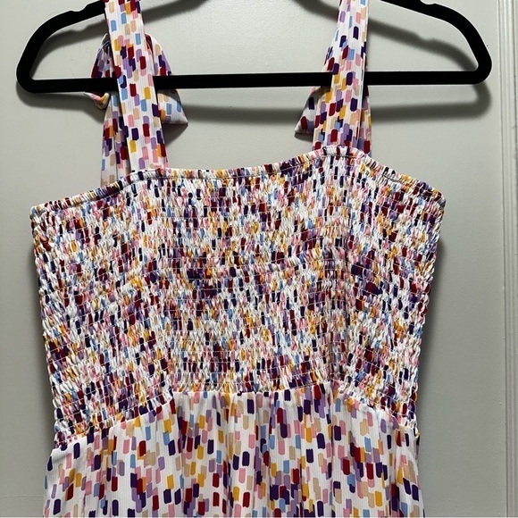 Women's Sam Edelman Confetti Smocked Bodice Maxi Dress SZ 12 White Multi - Picture 10 of 12
